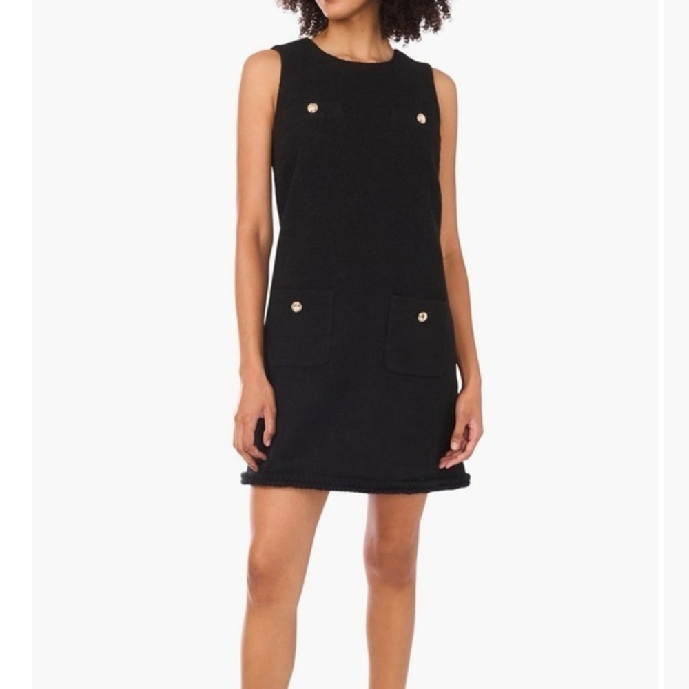 Ted Baker Faux Chest Pocket Bouclé A-Line Dress in Rich Black Size XS